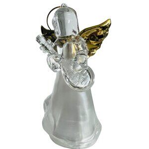 Glass Angel Figurine‎ Christmas Ornament Gold Wings & LED color changing Holiday